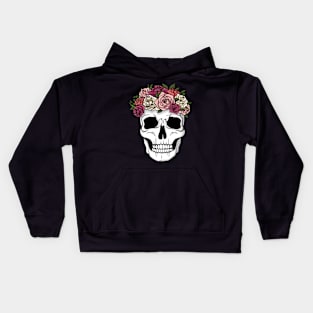 Day of the Dead Style Flower Crown Skull Illustration Kids Hoodie